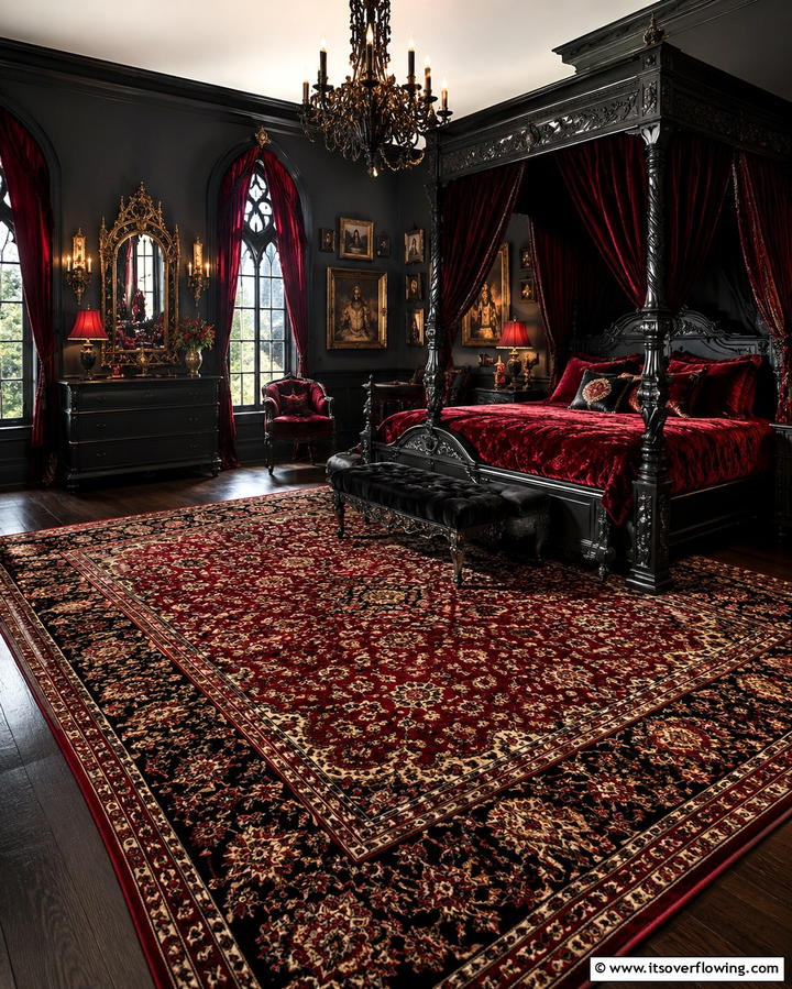 Heavy Ornate Rugs - 20 Vampire Bedroom Ideas for a Dark and Mysterious Vibe