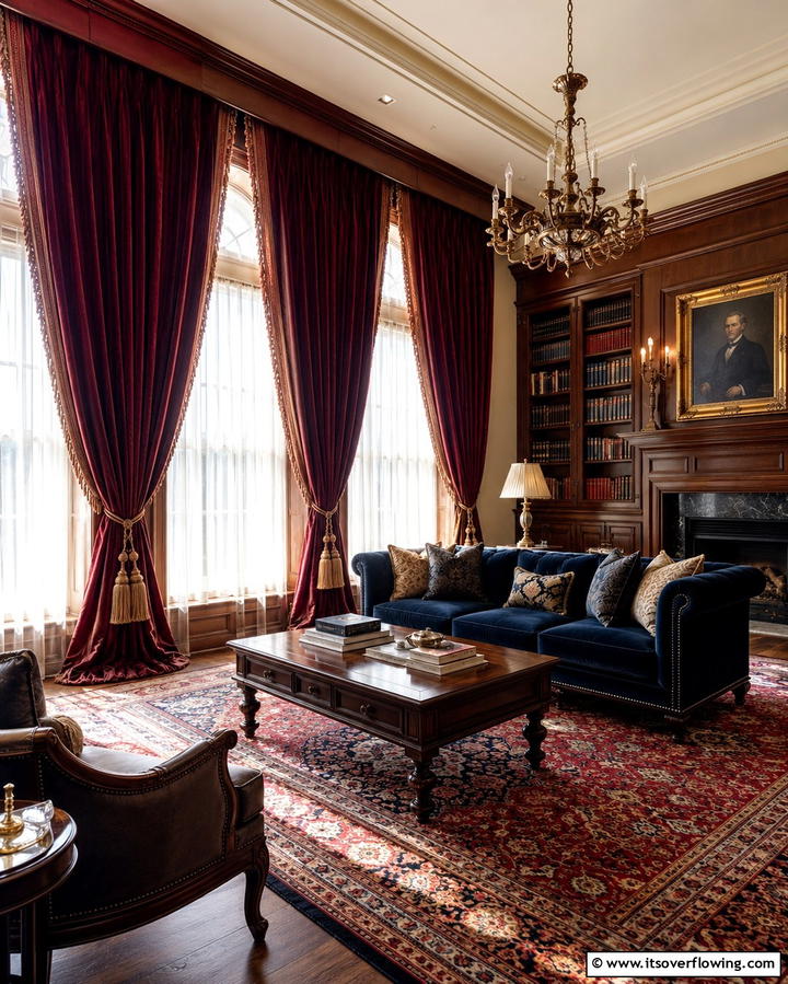 Heavy Velvet Curtains - 25 Dark Academia Interior Design Ideas for Sophistication