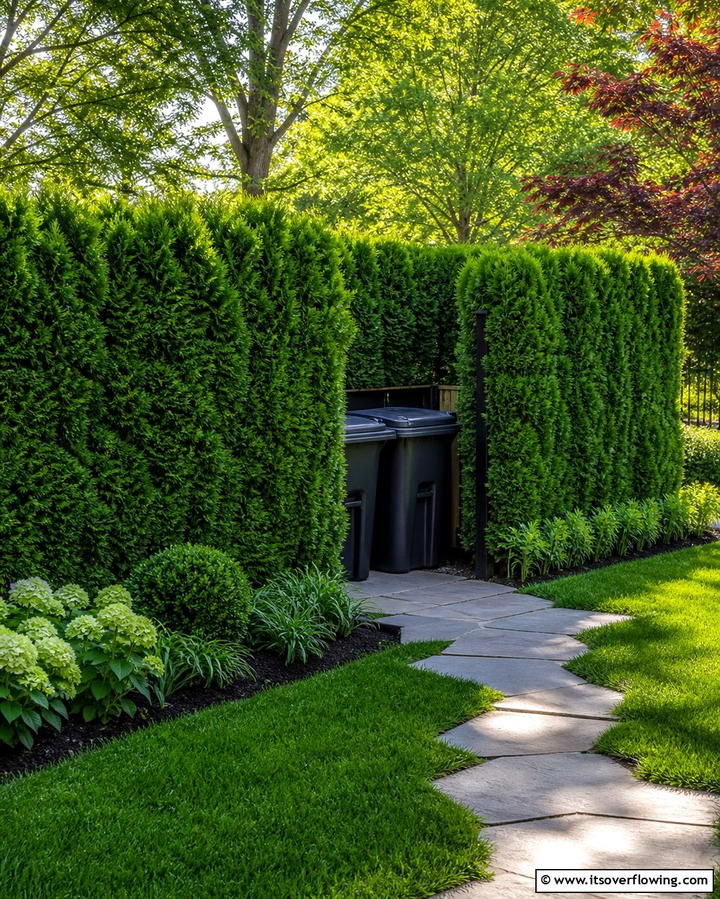 Hedge or Shrub Screening - 25 Garbage Can Storage Ideas for Neat Spaces