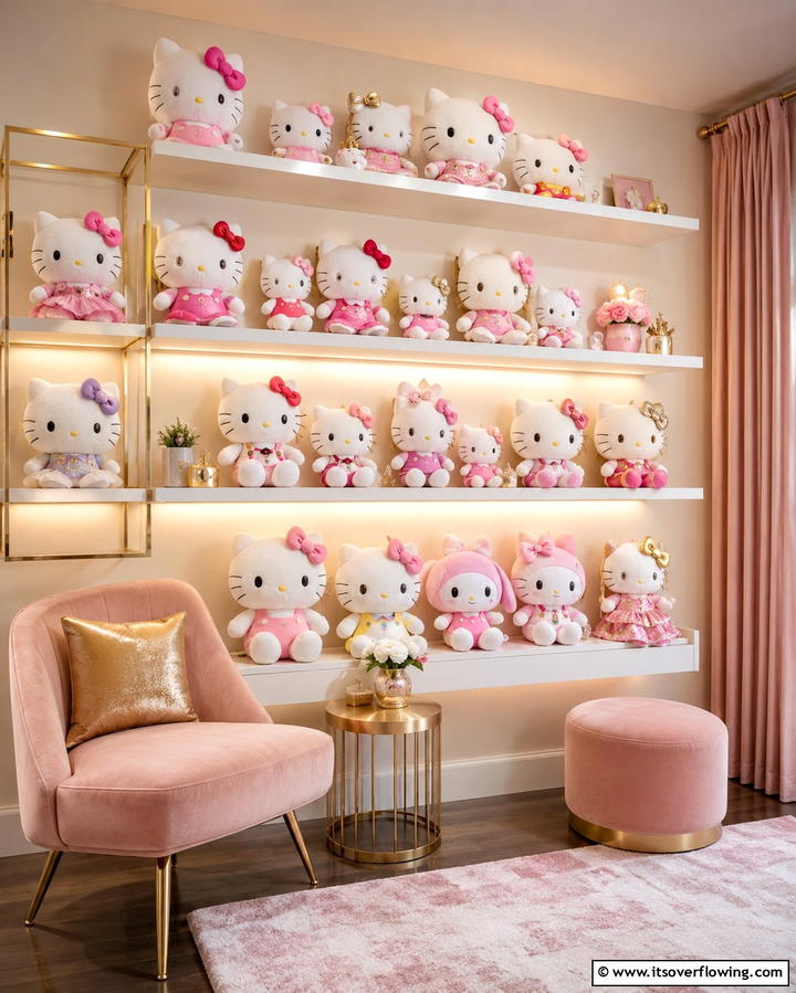 Hello Kitty Plush Toys Display - 25 Hello Kitty Bedroom Ideas for a Cute and Cozy Space