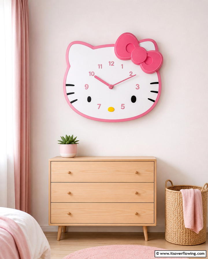 Hello Kitty Wall Clock - 25 Hello Kitty Bedroom Ideas for a Cute and Cozy Space