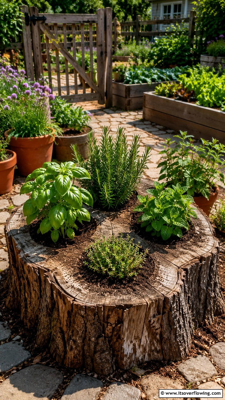 Herb Garden Hub - 21 Creative Tree Stump Decorating Ideas for Rustic Accents