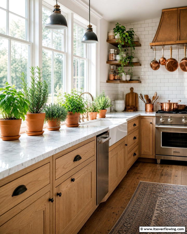 Herb Garden on the Counter - 20 Cozy Kitchen Ideas to Make Your Space Warm and Inviting