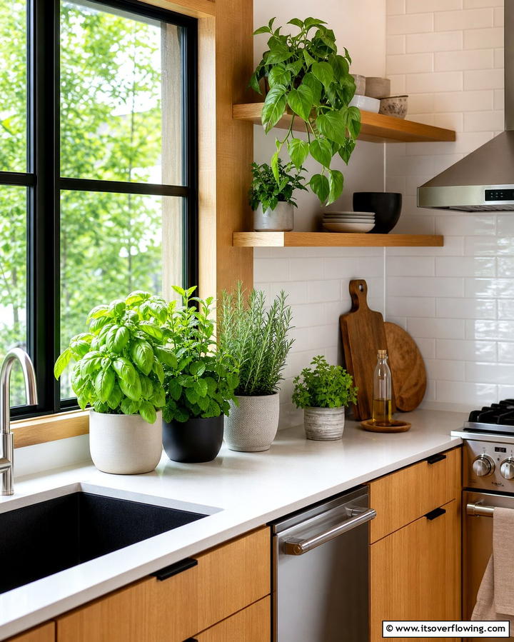 Herb Garden on the Kitchen Counter - 25 Creative Indoor Garden Ideas to Brighten Your Home