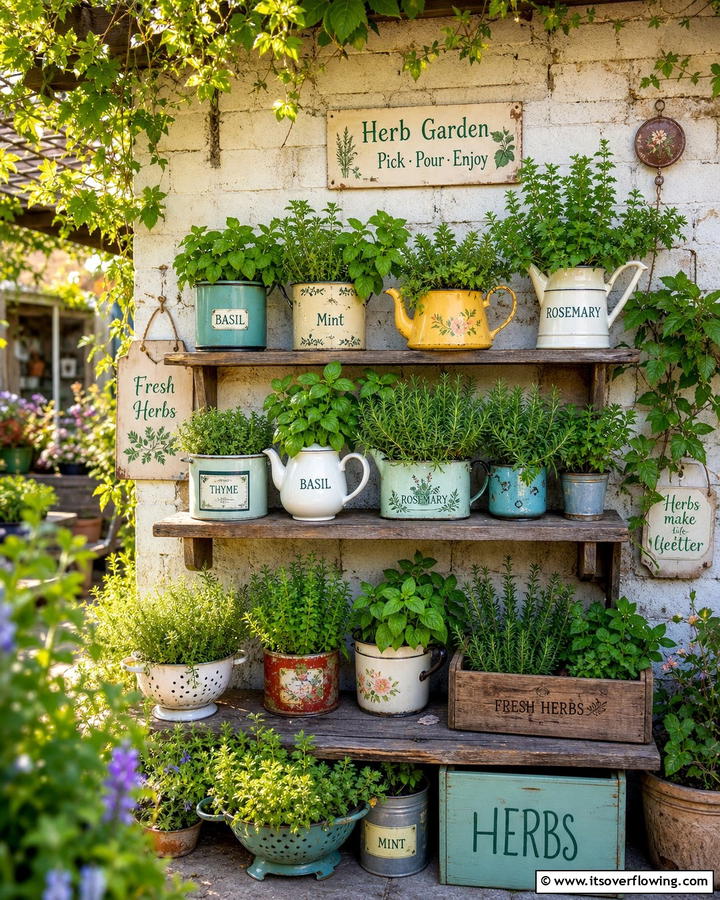 Herb Gardens in Vintage Containers - 25 Enchanting Boho Garden Ideas for Outdoor Bliss
