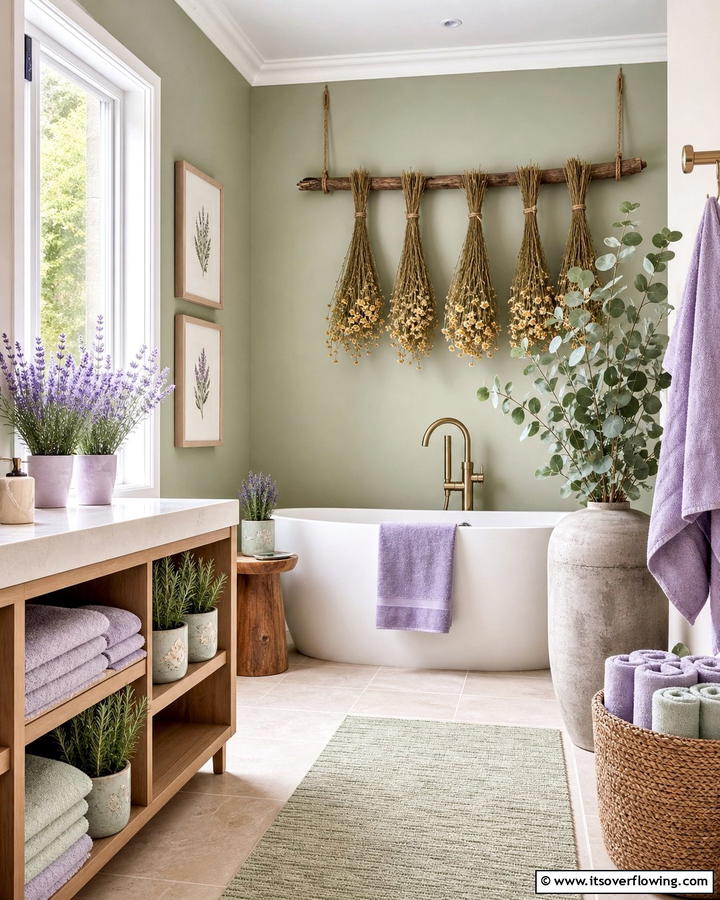 Herbal Accents for Natural Wellness - 30 Serene Spa Decor Ideas for a Relaxing Bathroom Retreat