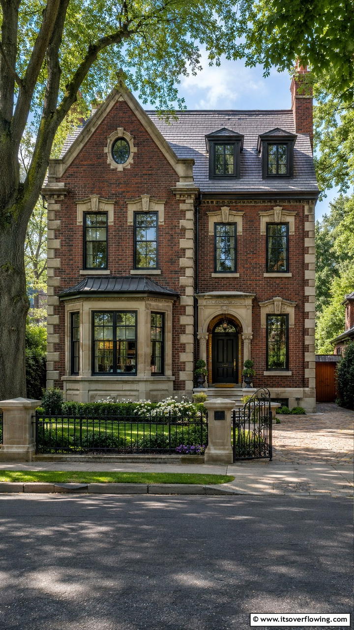 Heritage Brick House with Timeless Stone Accents - 30 Brick Houses With Stone Accents- Exterior Design Inspiration