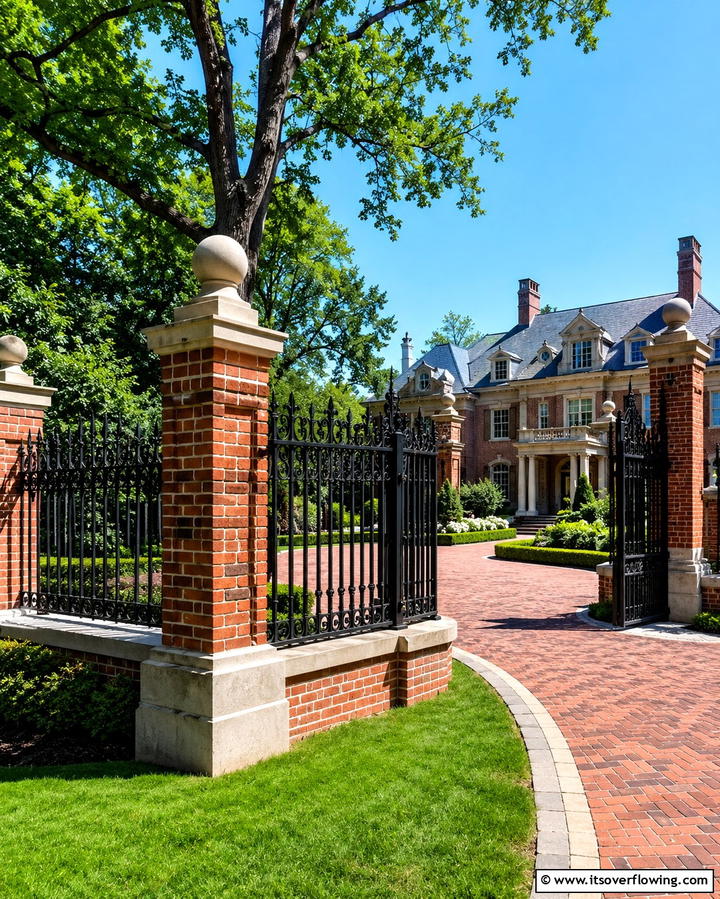 Heritage Inspired Brick and Iron Fence - 30 Innovative Corner Fence Solutions for Yard Boundaries