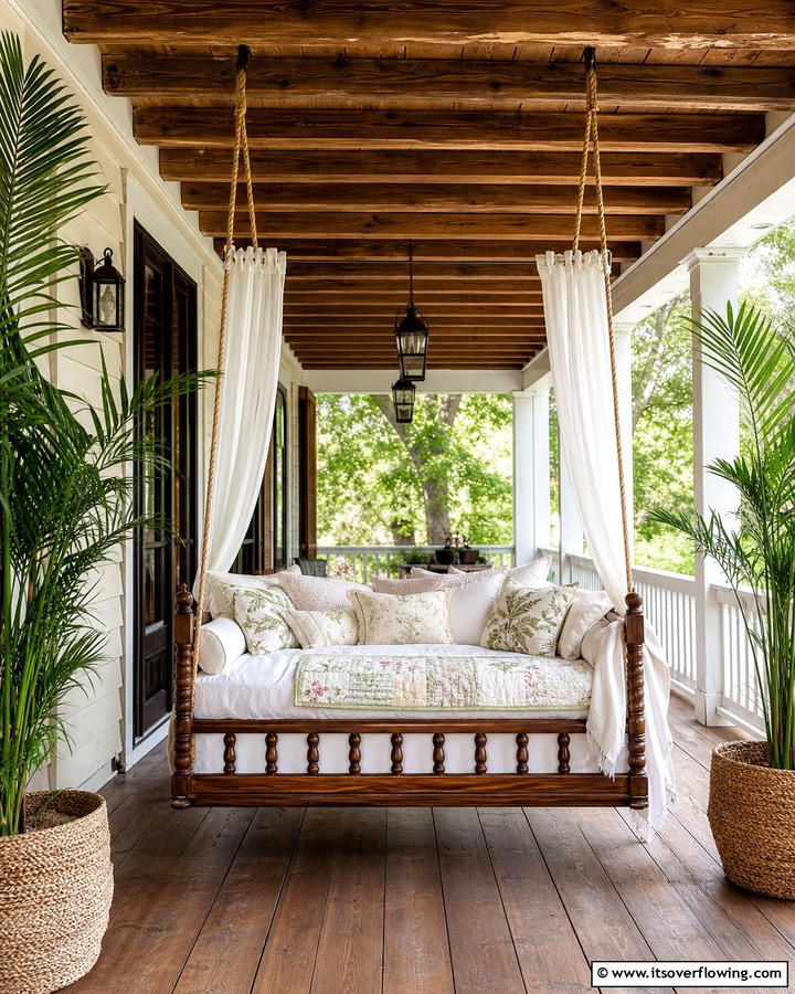 Heritage Inspired Porch Swing Bed - 30 Rustic Front Porch Ideas for a Welcoming Entryway