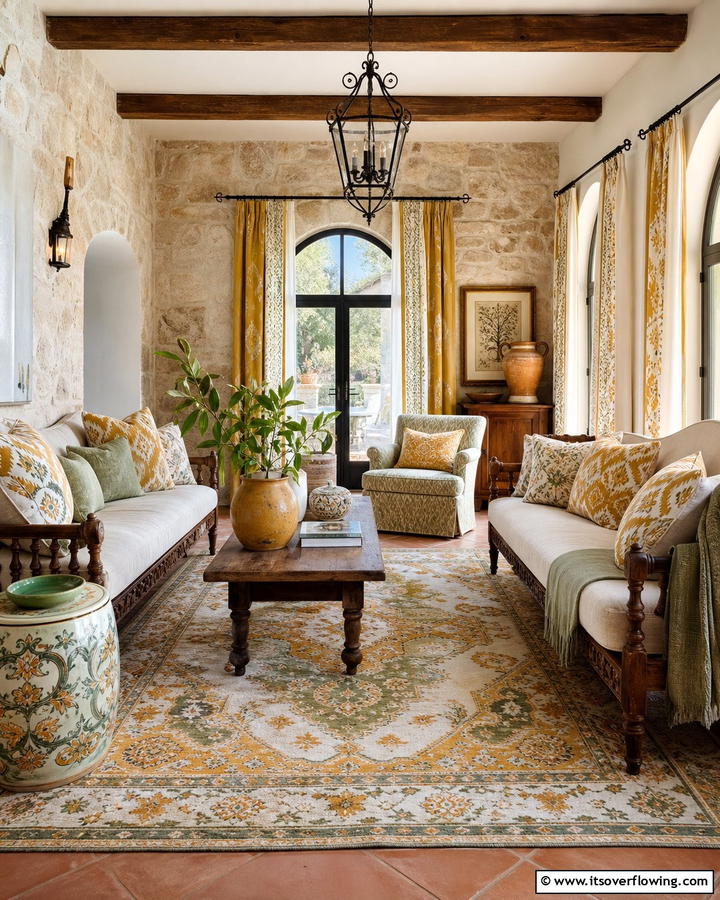 Heritage Inspired Textiles - 30 Tuscan Interior Design Ideas for Earthy Mediterranean Style