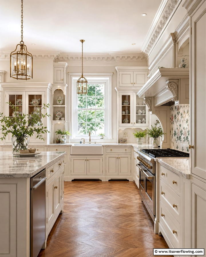 Heritage Inspired U Shaped Kitchen with Elegant Molding - 30 U-Shaped Kitchen Ideas for Optimal Layout and Storage
