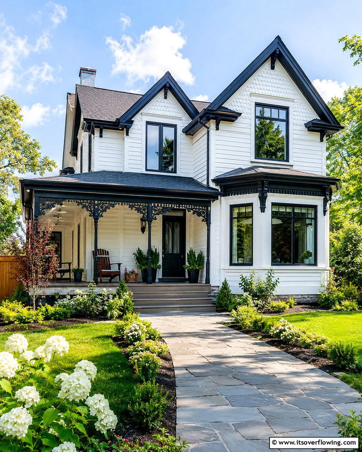 Heritage Revival House - 30 Houses with Black Roofs- Modern Exterior Design Inspiration