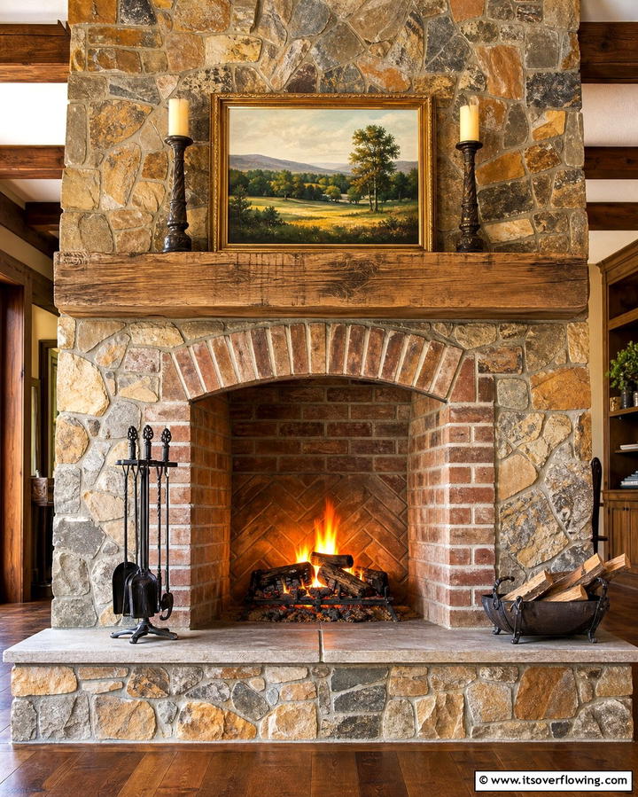 Herringbone Brick Fireplace Pattern - 25 Rustic Brick Fireplace Ideas to Warm Up Your Home