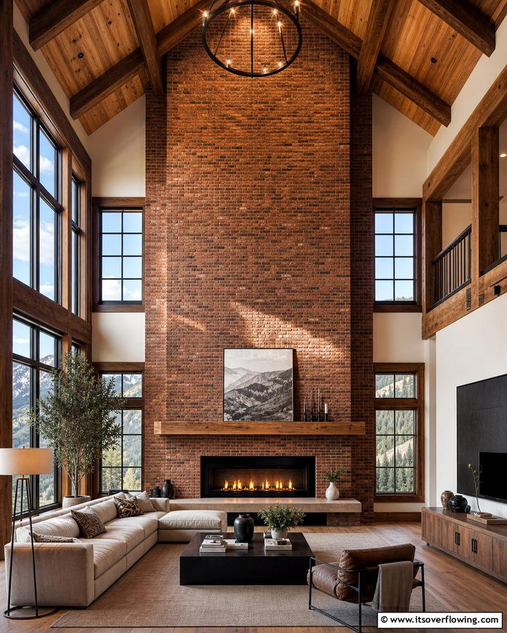 Herringbone Brick Fireplace - 25 Rustic Brick Fireplace Ideas to Warm Up Your Home