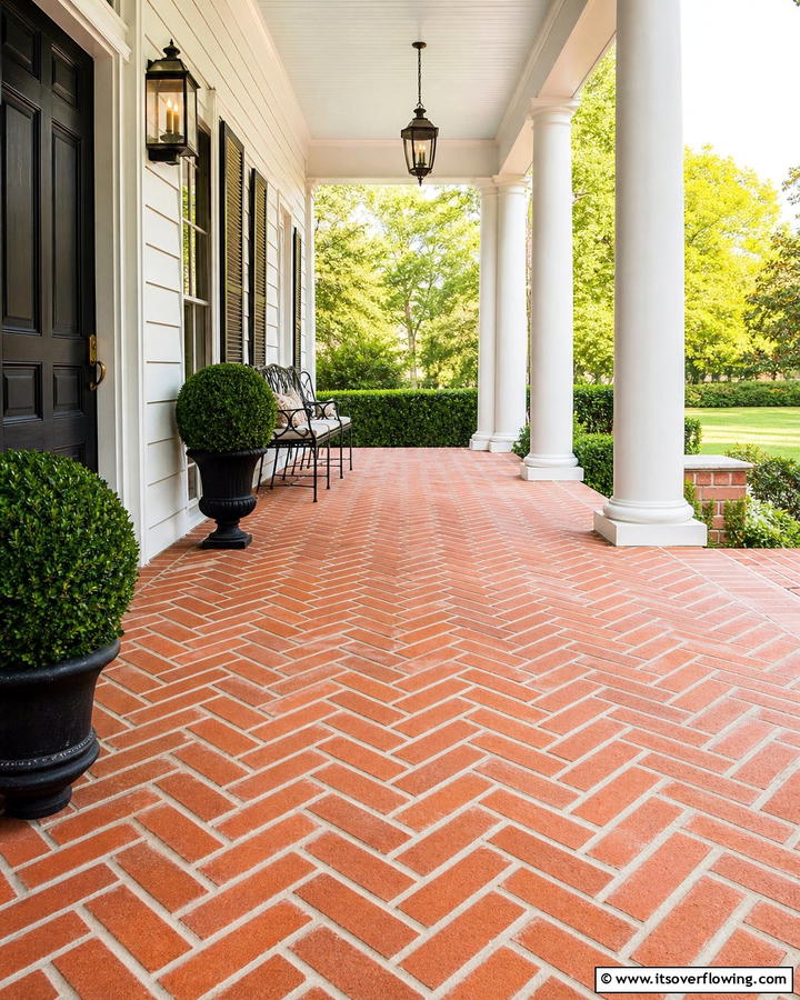 Herringbone Brick Pattern - 25 Brick Porch Ideas for a Charming Entrance
