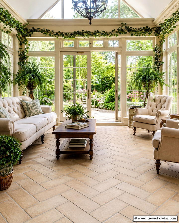 Herringbone Pattern Tiles - 20 Sunroom Tile Floor Ideas for Durable and Stylish Floors