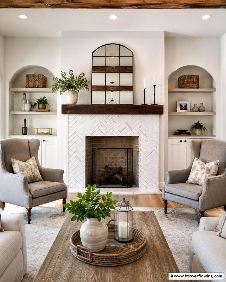 Herringbone Pattern Tiles - 25 Farmhouse Fireplace Tile Ideas for a Rustic Look