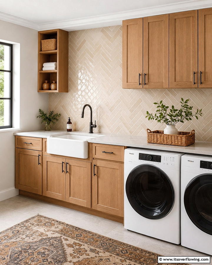 Herringbone Pattern Tiles - 30 Laundry Room Tile Ideas for Durable Style Updates