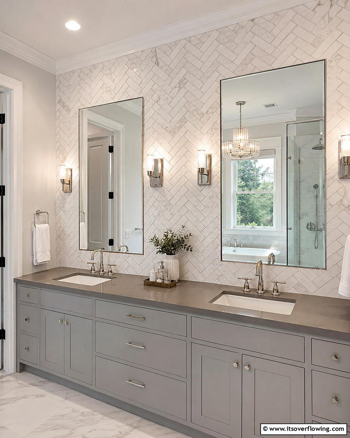 Herringbone Pattern for Dynamic Appeal - 25 Bathroom Backsplash Ideas for a Stylish Upgrade