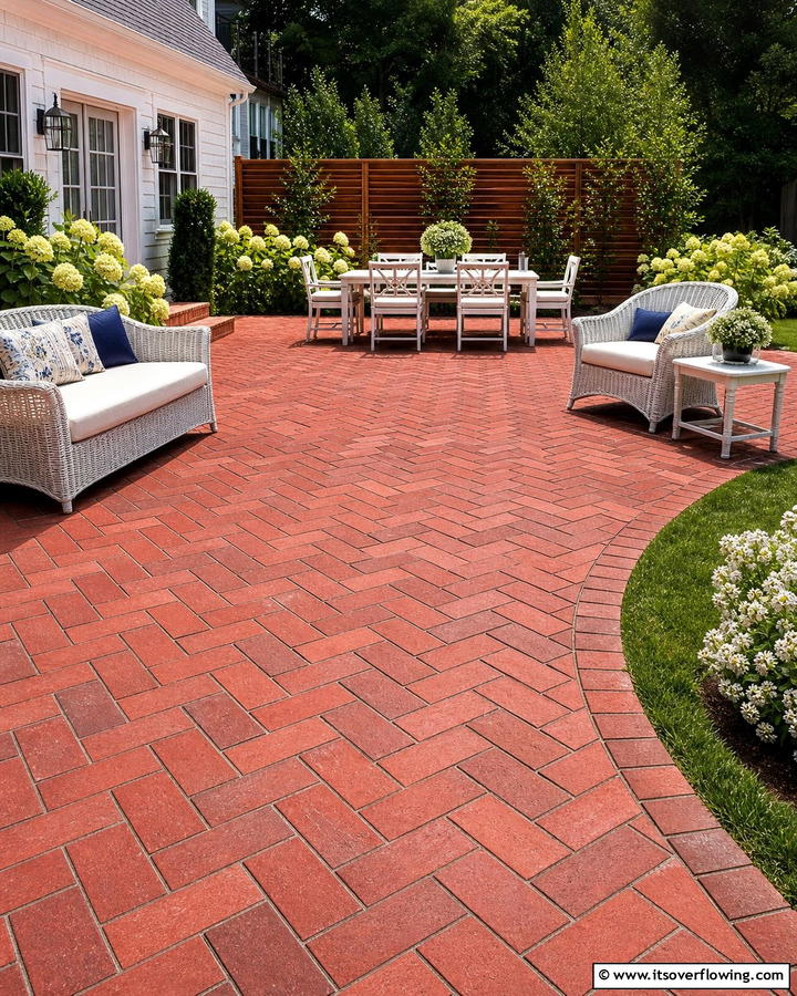 Herringbone Pattern for a Classic Touch - 20 Red Paver Patio Ideas for Stunning Outdoor Spaces