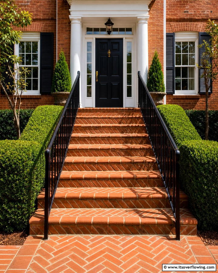 Herringbone Patterned Brick Steps - 25 Brick Front Steps Design Ideas for Curb Appeal