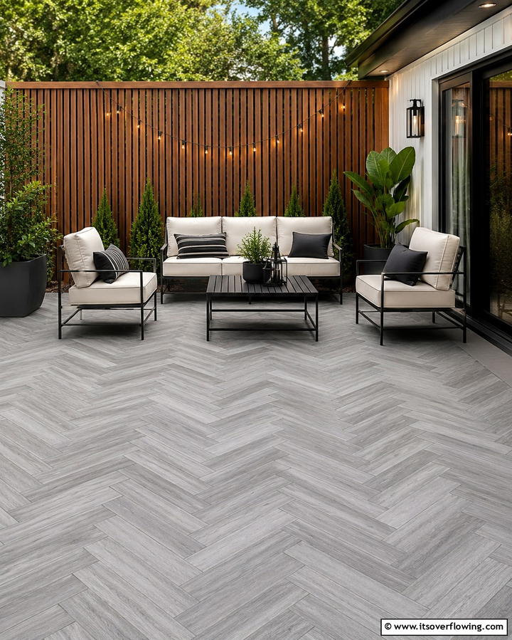 Herringbone Patterned Tiles - 25 Patio Tile Ideas to Upgrade Your Outdoor Flooring