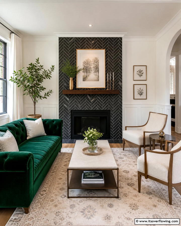 Herringbone Patterns - 25 Fireplace Backsplash Ideas for a Stunning Focal Point