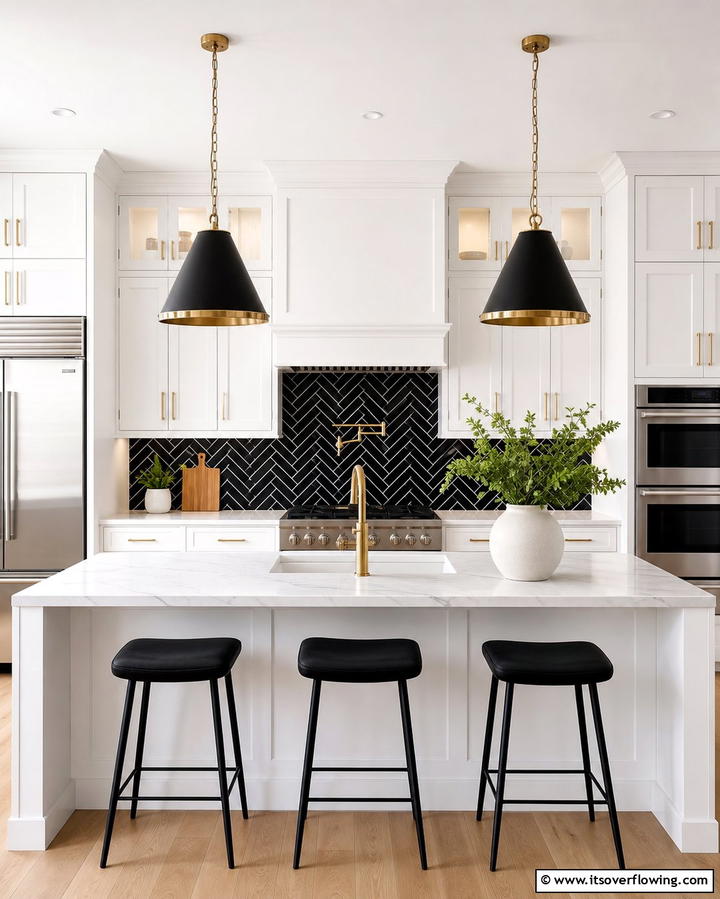 Herringbone Sophistication - 25 Black and White Kitchen Backsplash Ideas