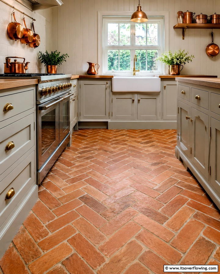 Herringbone Terracotta LayoutOne - 25 Terracotta Kitchen Floor Ideas for a Rustic Charm