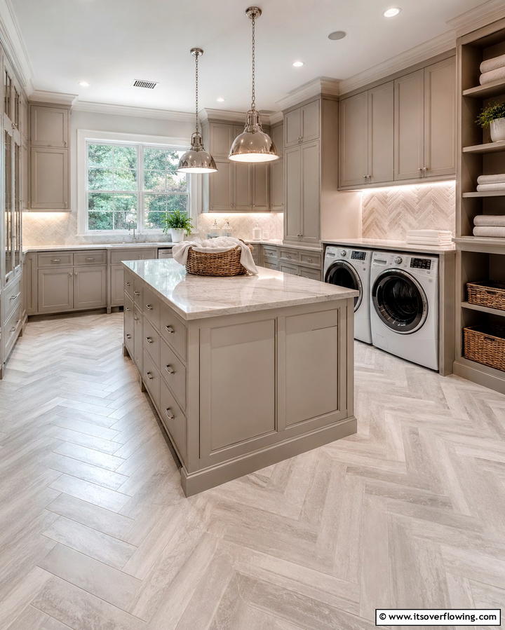 Herringbone Tile Layout - 25 Laundry Room Floor Ideas for a Functional Space