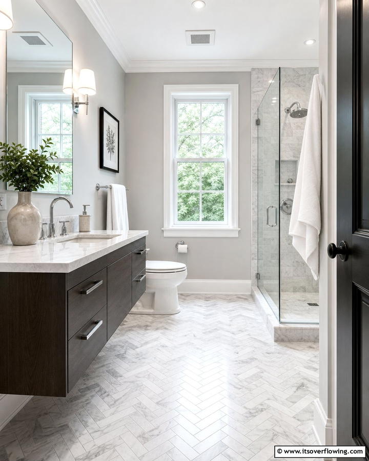 Herringbone Tile Layout - 25 Bathroom Mosaic Floor Tile Ideas for Unique Style