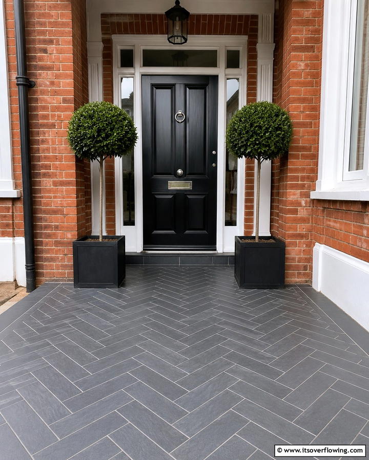 Herringbone Tile LayoutExact - 25 Front Porch Tile Ideas for a Welcoming Entrance