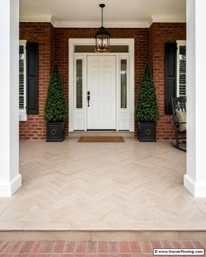 Herringbone Tile LayoutOne - 25 Front Porch Tile Ideas for a Welcoming Entrance