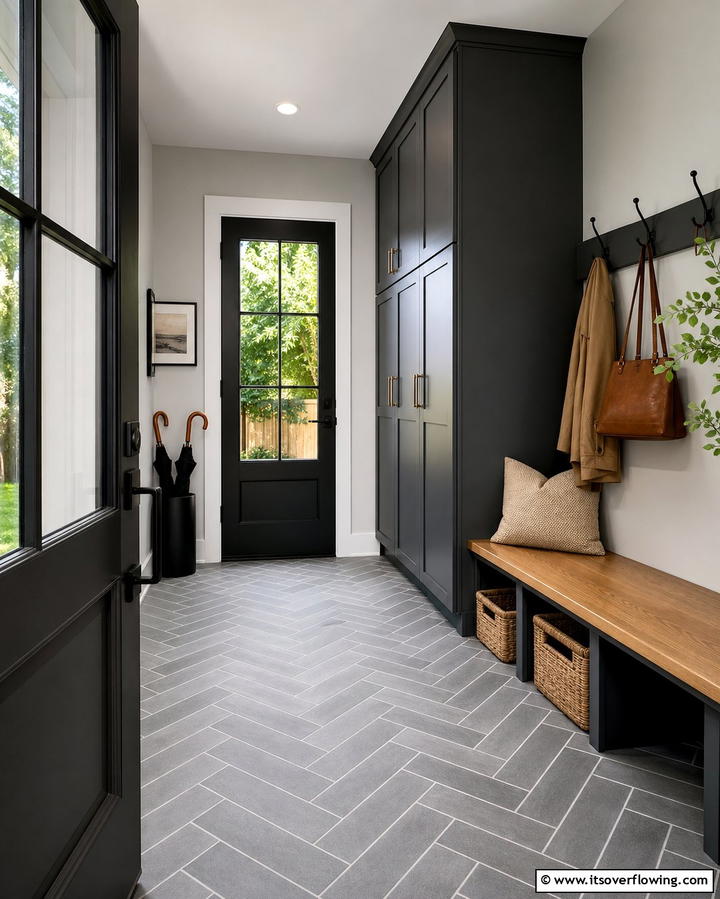 Herringbone Tile Pattern - 25 Mudroom Tile Floor Ideas- Durable & Stylish Designs