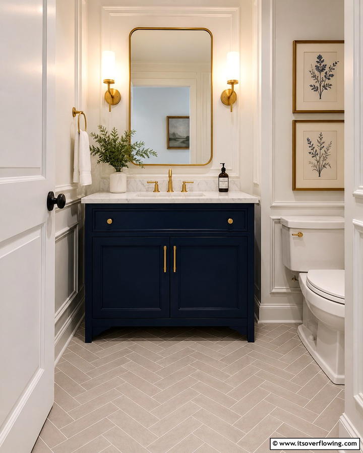 Herringbone Tiles for Subtle Sophistication - 30 Powder Room Floor Tile Ideas for Elegant Small Spaces