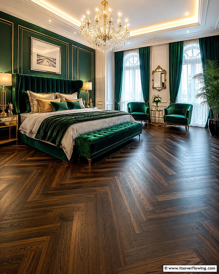 Herringbone Wood Flooring - 30 Bedroom Flooring Ideas to Elevate Comfort and Style