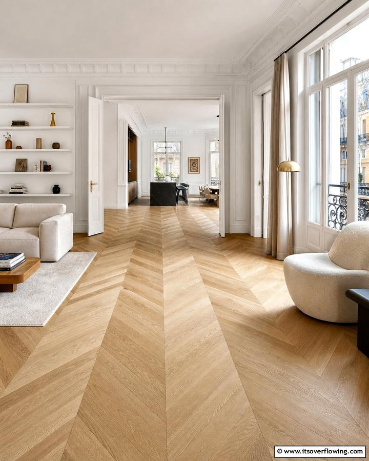 Herringbone Wood Flooring - 25 Parisian-style Living Room Ideas for Elegant Homes