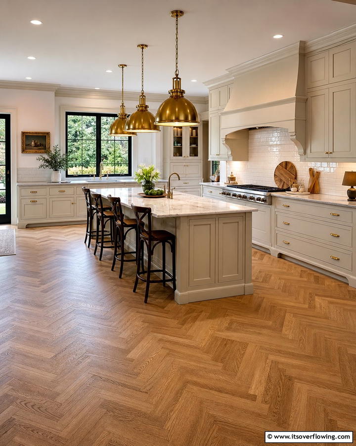 Herringbone Wood Floors for Timeless Elegance - 20 Kitchens With Wood Floors for a Warm and Inviting Feel