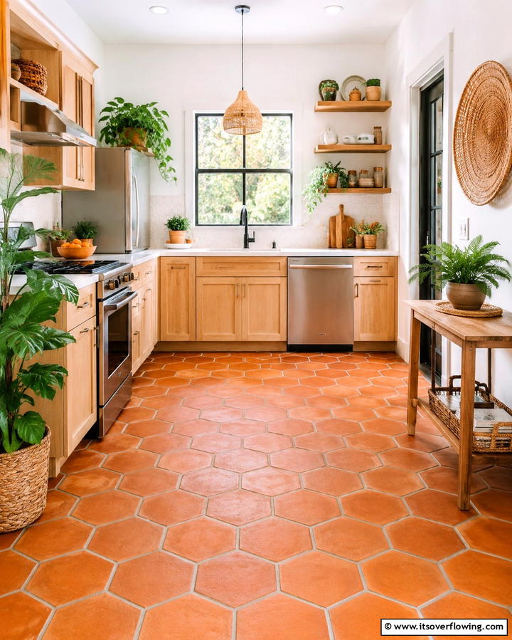 Hexagon Shaped Terracotta Tiles - 25 Terracotta Kitchen Floor Ideas for a Rustic Charm