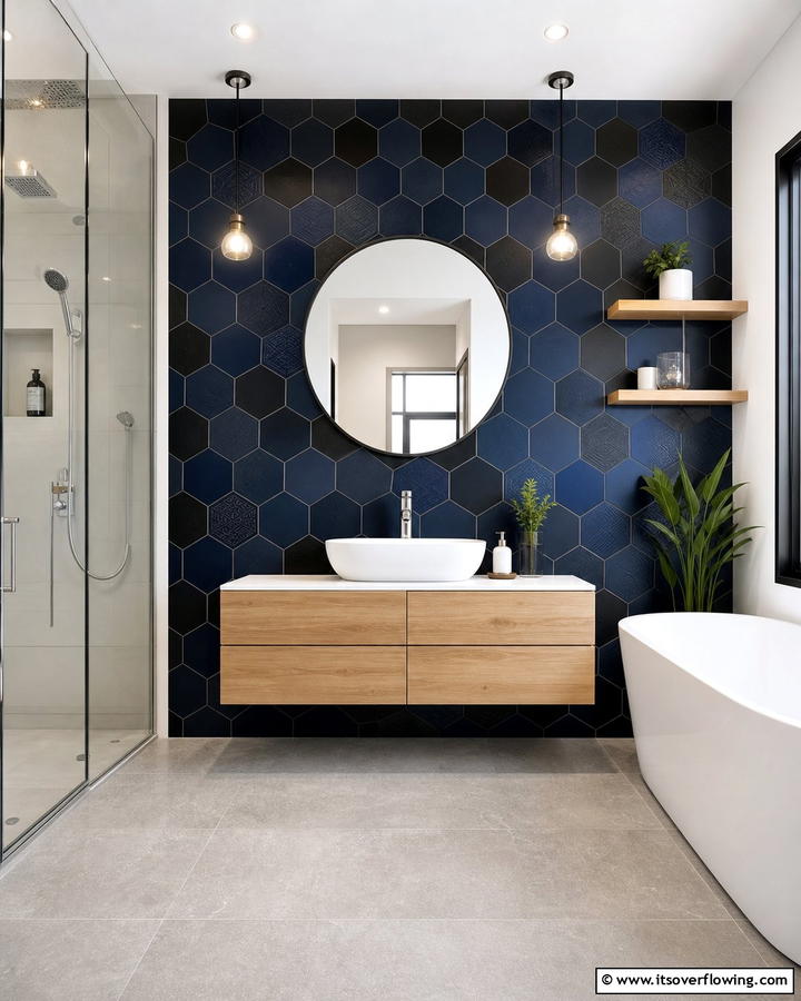 Hexagon Tiles for a Bold Accent Wall - 20 Hexagon Tiles Ideas for Bathrooms with Style