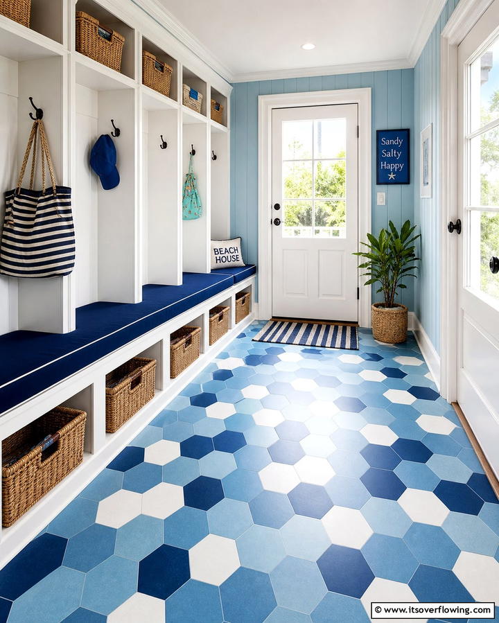 Hexagon Tiles for a Playful Touch - 25 Mudroom Tile Floor Ideas- Durable & Stylish Designs