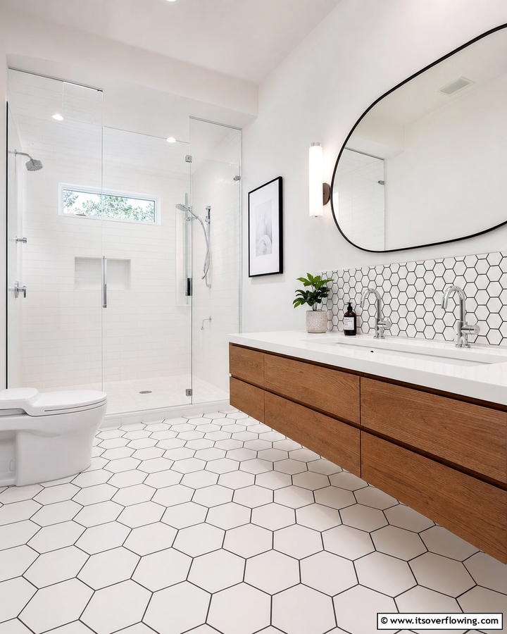 Hexagon Tiles with Contrasting Grout - 20 Hexagon Tiles Ideas for Bathrooms with Style