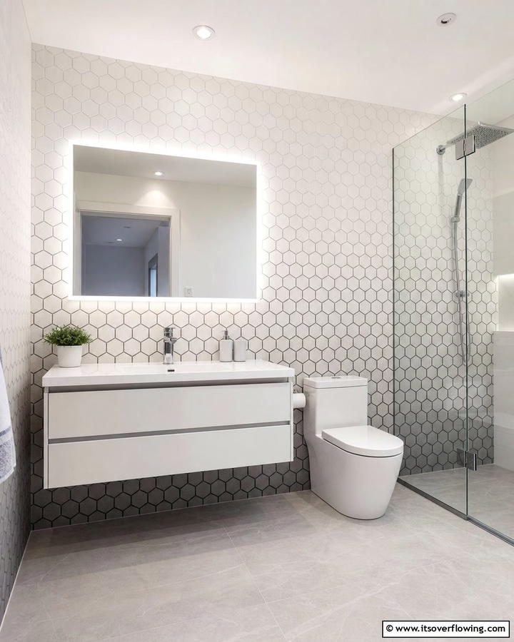 Hexagon Tiles with Gradient Grout - 20 Hexagon Tiles Ideas for Bathrooms with Style