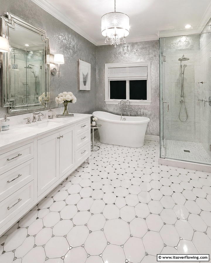 Hexagon Tiles with Metallic AccentsOne - 30 Bathrooms with Hexagon Tile Floor Design Ideas