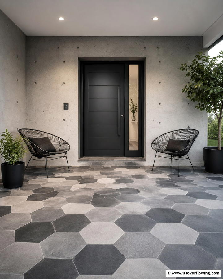 Hexagonal Tile Design - 25 Front Porch Tile Ideas for a Welcoming Entrance