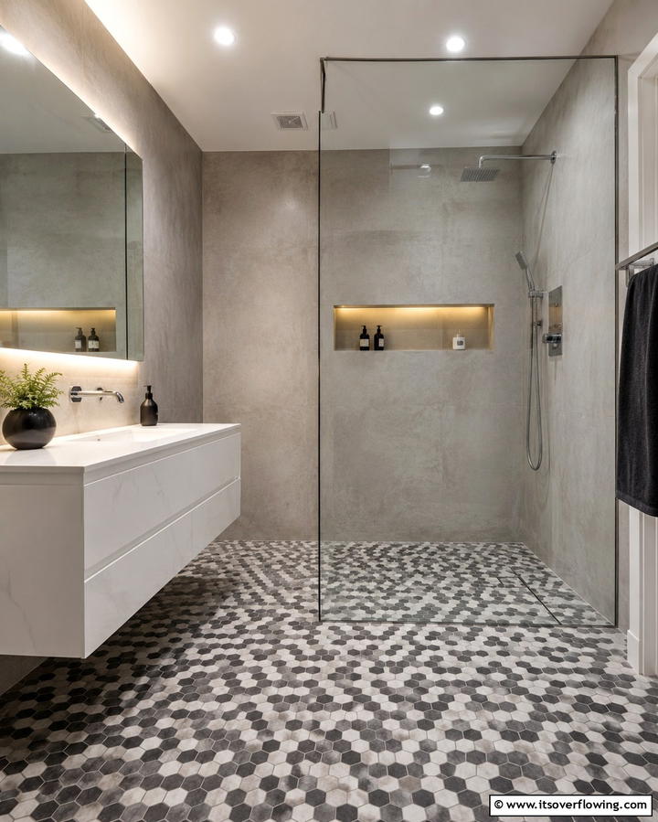 Hexagonal Tiles - 30 Shower Floor Tile Ideas for Slip-Resistant Style