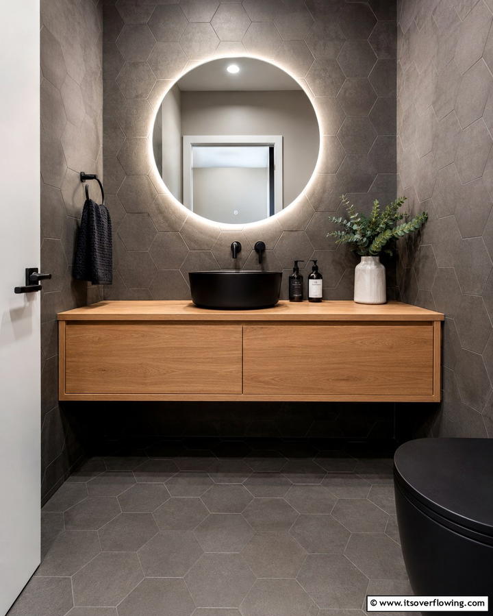Hexagonal Tiles for a Modern Touch - 30 Powder Room Floor Tile Ideas for Elegant Small Spaces