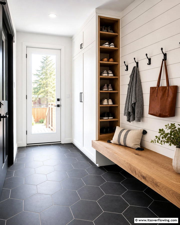 Hexagonal Tiles for a Modern Touch - 25 Mudroom Tile Floor Ideas- Durable & Stylish Designs