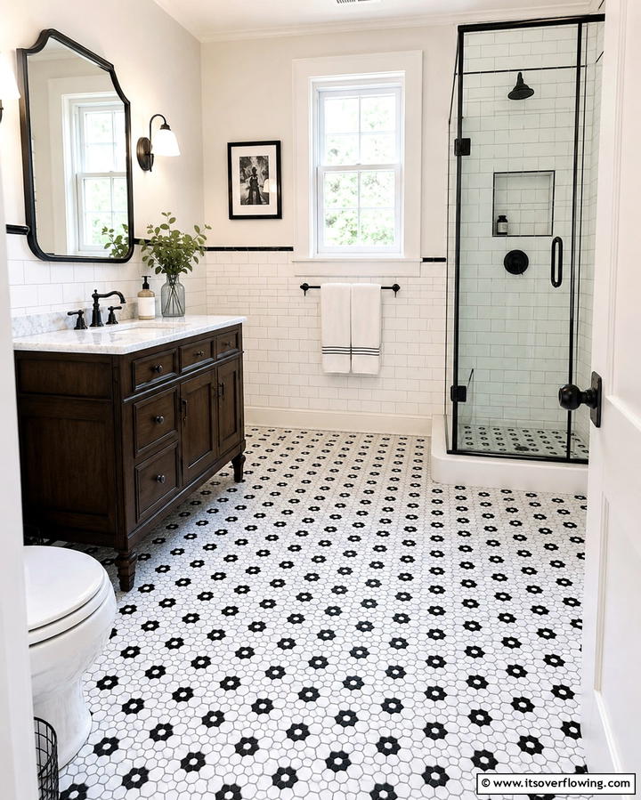 Hexagonal Tiles for a Retro Feel - 25 Traditional Bathroom Ideas for Timeless Elegance