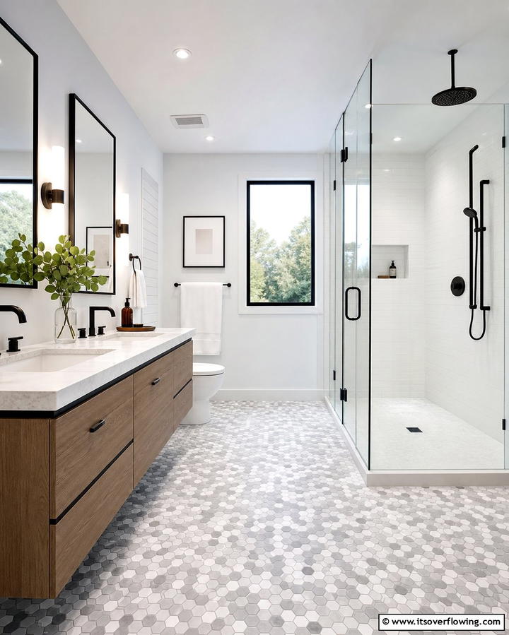 Hexagonal Tiles for a Trendy Look - 25 Bathroom Mosaic Floor Tile Ideas for Unique Style